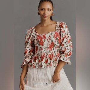 Floral Smocked Peplum Top - Red Floral